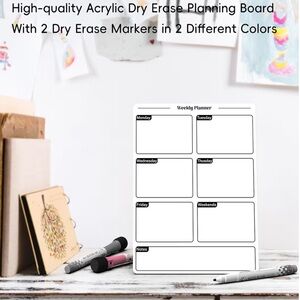 Acrylic Weekly Dry Erase Planner Board with Markers - White